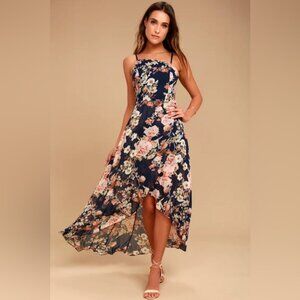 Lulu’s Navy Blue Floral Print High-low Dress